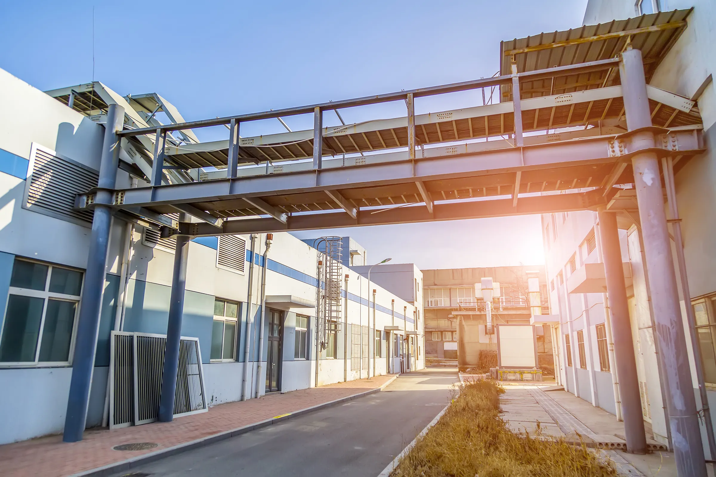Steel-framed industrial buildings on a developed commercial site